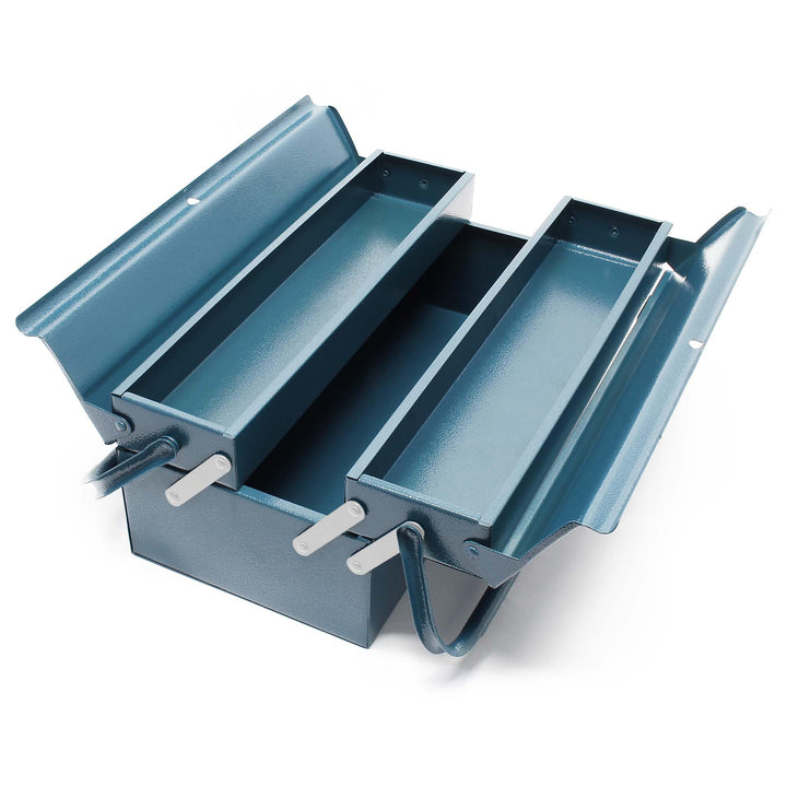 Wiltec Werkzeugkiste 420x200x160mm aus Stahl mit 3 Fächern, beständiger Werkzeugkasten mit Handgriff