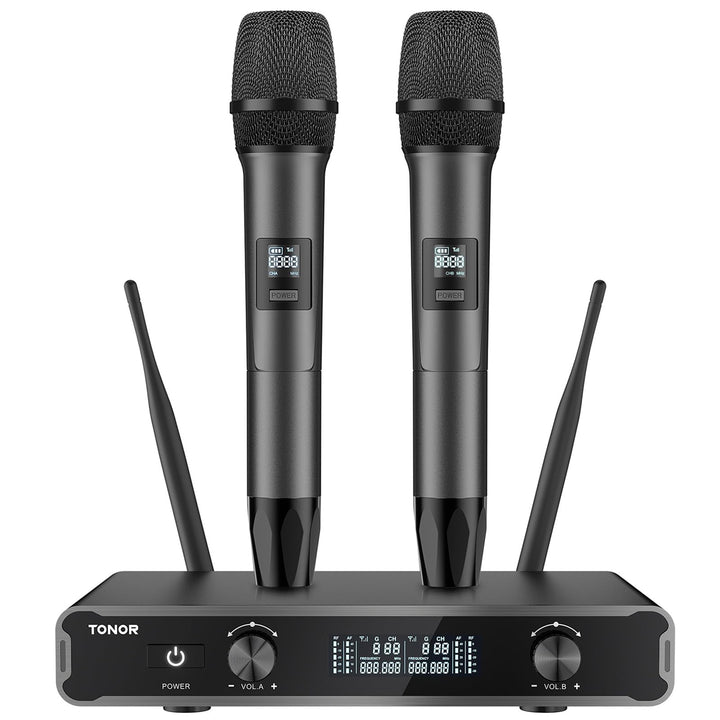 TONOR Dual Mikrofon Kabellos System, Funkmikrofon drahtloses Karaoke Mikro Set Wireless Microphone 6