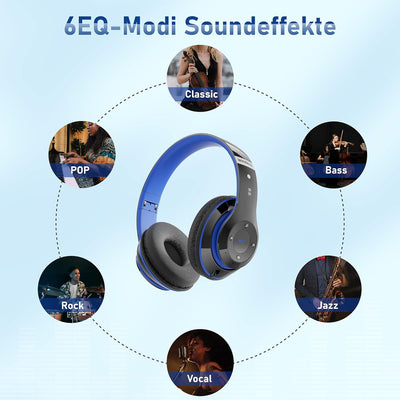 Lankey Sound Bluetooth Kopfhörer, Bluetooth Kopfhörer Over-Ear mit 6 EQ Modi, 65 Std Kabellose Kopfh