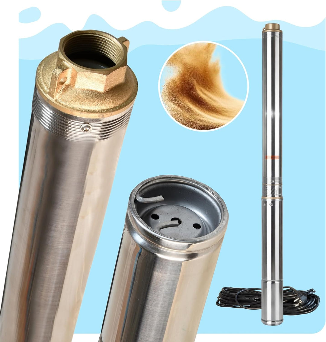Tiefbrunnenpumpe Wasserpumpe 3.5" 3/13 (750W 6300l/h max Förderhöhe 66m) - Sandverträglich Edelstahl