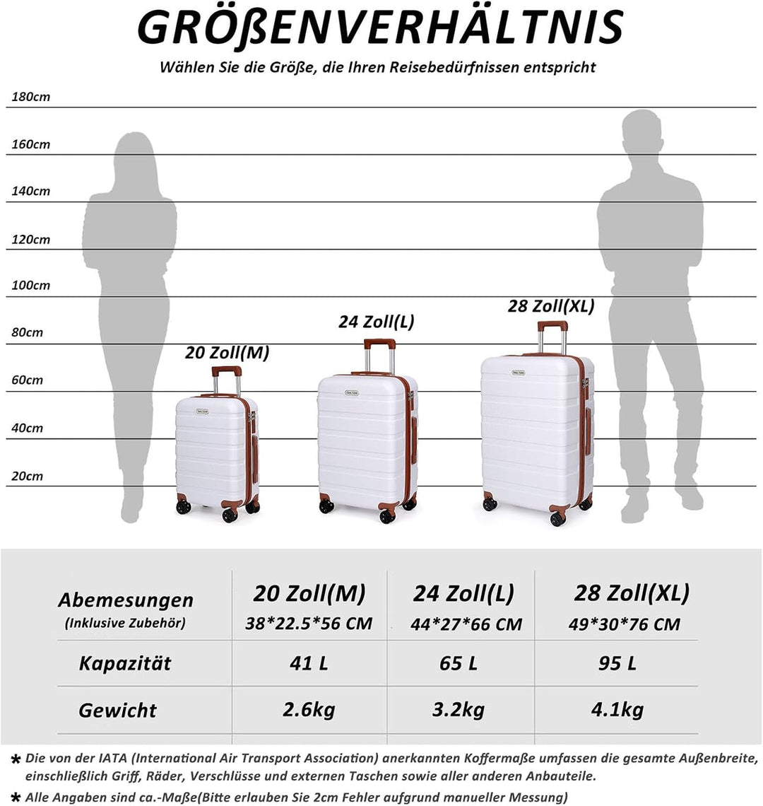 TANTOMI Kofferset 3-teilig, ABS Hartschalenkoffer Set, Reisekoffer Set mit Rollen, Gepäck-Sets (20/2