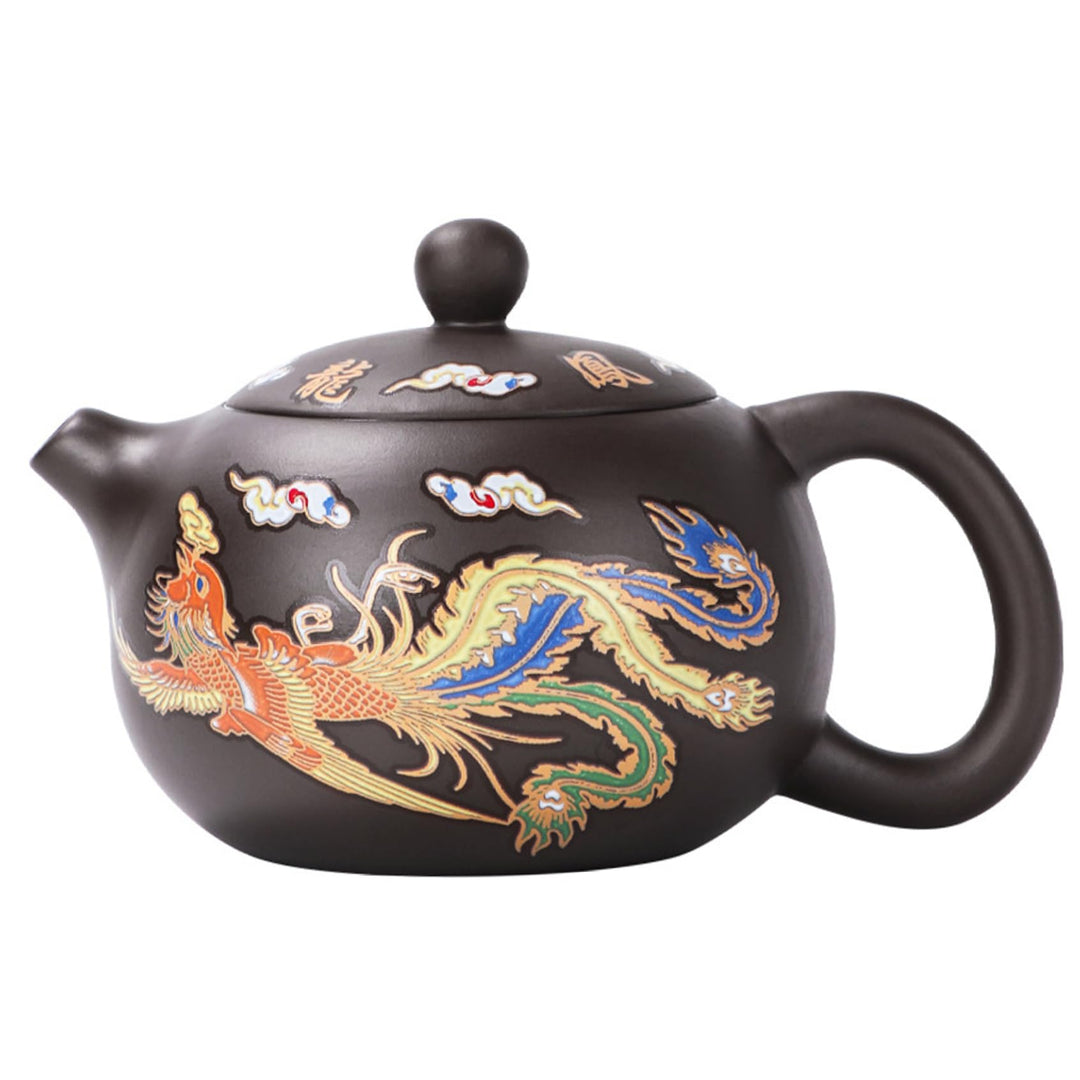Keramik -Teekanne Drache und Phoenix Chinesische Teekannenfarbe Kung -Fu -Teekanne mit Griff und Inf