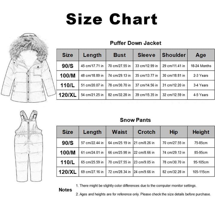 Kinder Bekleidungsset Junge Mädchen Süss Schneeanzug mit Kaputze Daunenjacke + Skihose 2tlg Verdickt