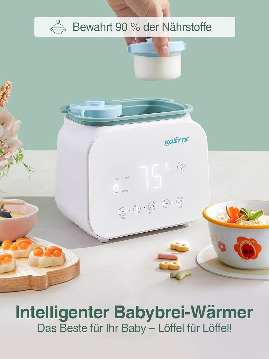 KOSTTE Flaschenwärmer Baby - Flaschenwärmer für 2 Flaschen - Babykostwärmer mit Temperatur - BPA-fre