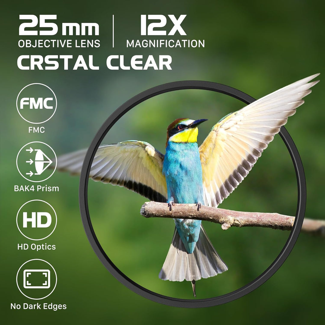 Kylietech Kompakt Fernglas 12x25, Leichtes Ferngläser für Erwachsene und Kinder, FMC Multi-Coated Op