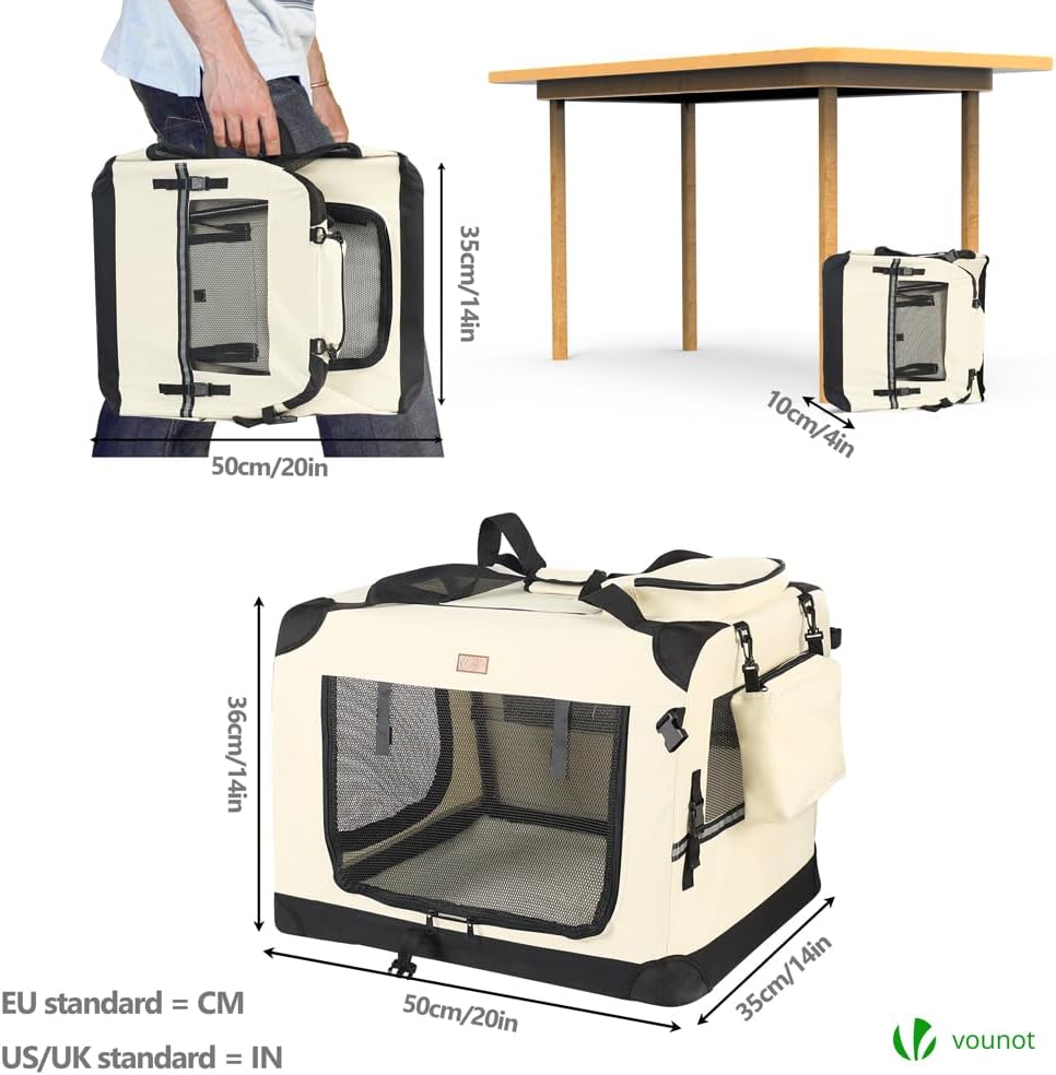 VOUNOT Hundebox faltbar, Transportbox Katze Hunde, Hundetasche, Oxford-Gewebe, Netzstoff, Atmungsakt