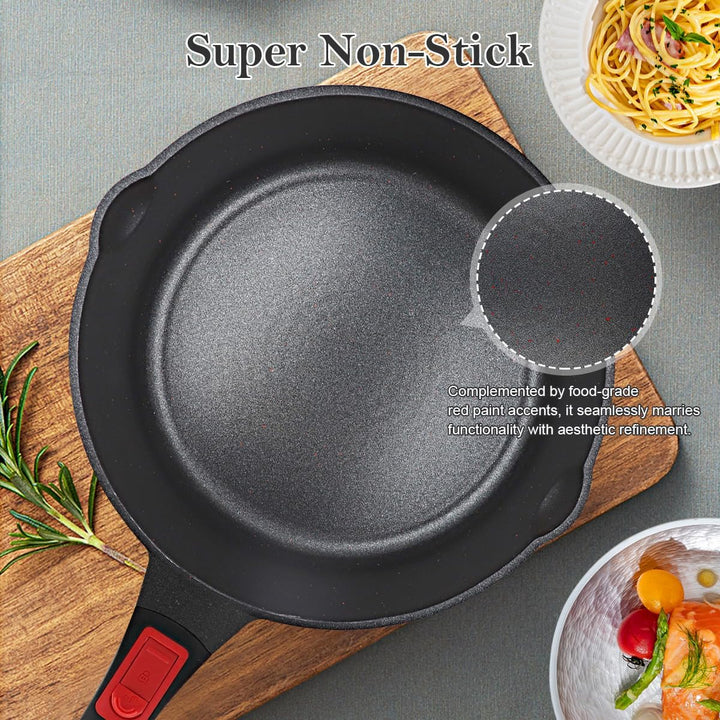 Pfanne 28cm mit Deckel, Aluminium Bratpfanne Hoher Rand mit Abnehmbarer Griff, für alle Herde|Anti-K