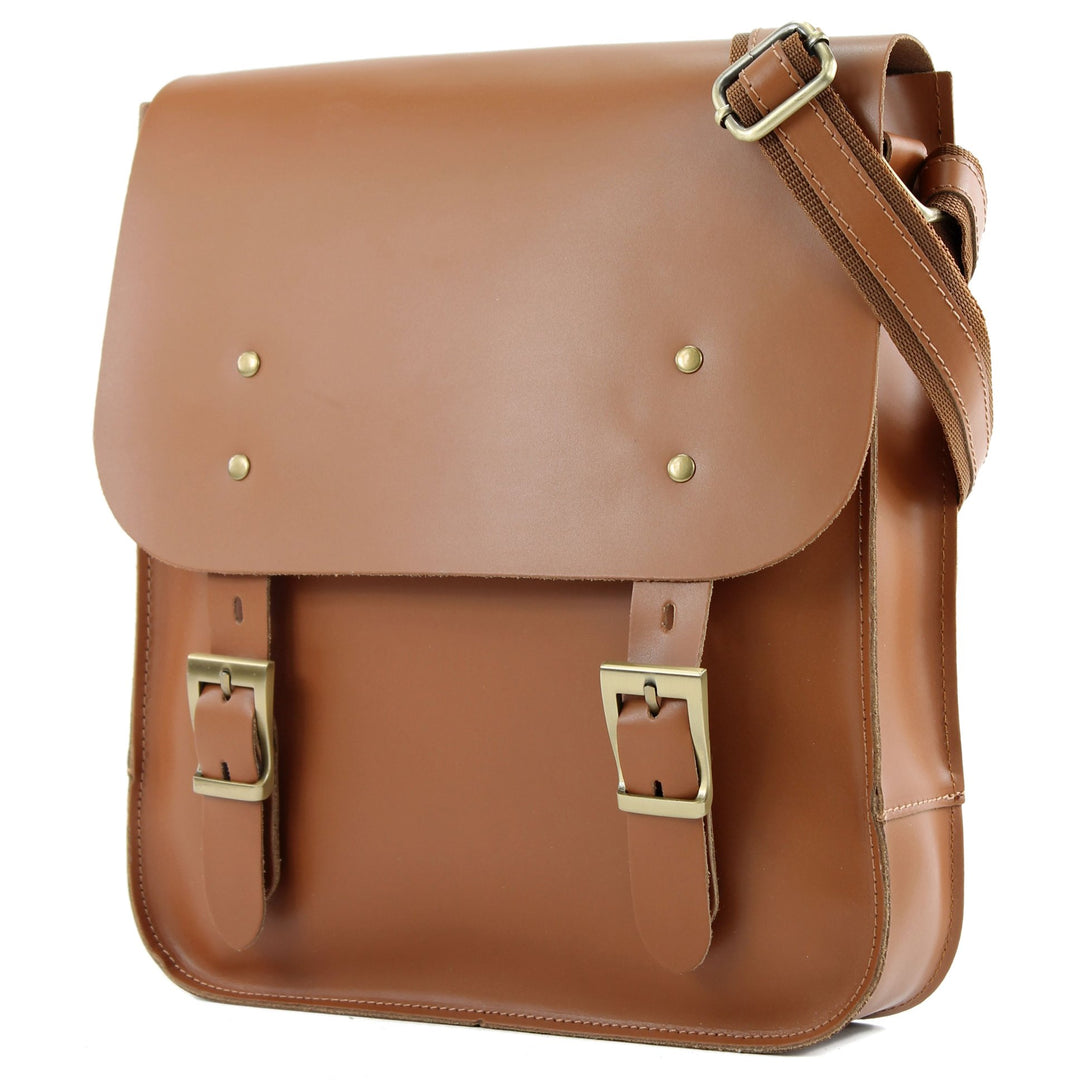 modamoda de T109 Unisex Leder Umhängetasche Messenger Bag handmade in Italy Camel, Camel