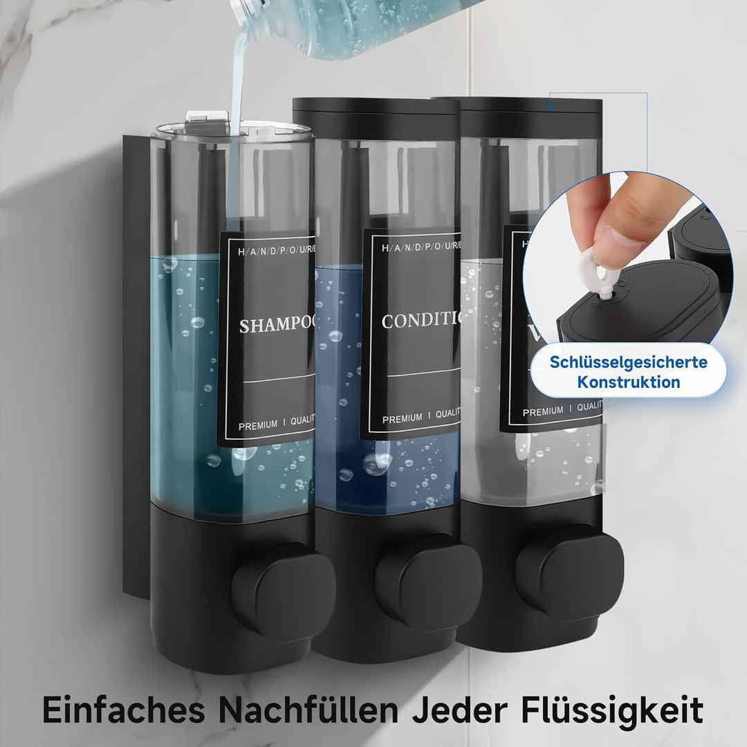 Seifenspender Wandbefestigung, Seifenspender Wandmontage 3 Kammern Duschgelspender Handwaschmittelsp