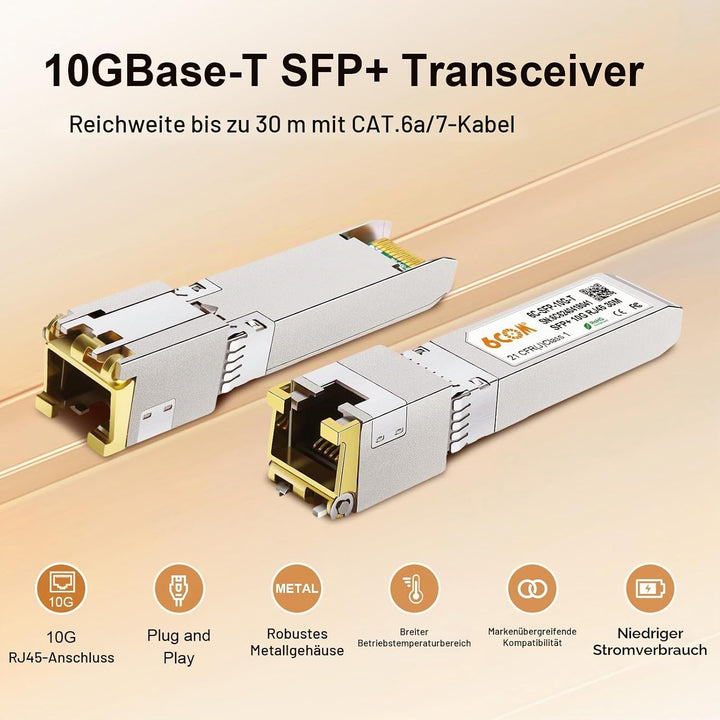 2-Stück 10G SFP+ RJ45 Kupfermodul, 10GBase-T SFP+ zu RJ45 Transceiver, CAT6A/CAT7, 30m, Hot-Swappabl