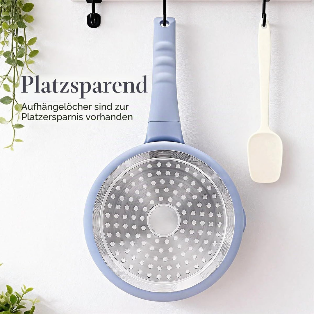 Kasserolle 16cm mit Deckel, 1.5L Antihaft-Stielkasserolle mit Abnehmbarer Griff, Milchtopf Geeignet