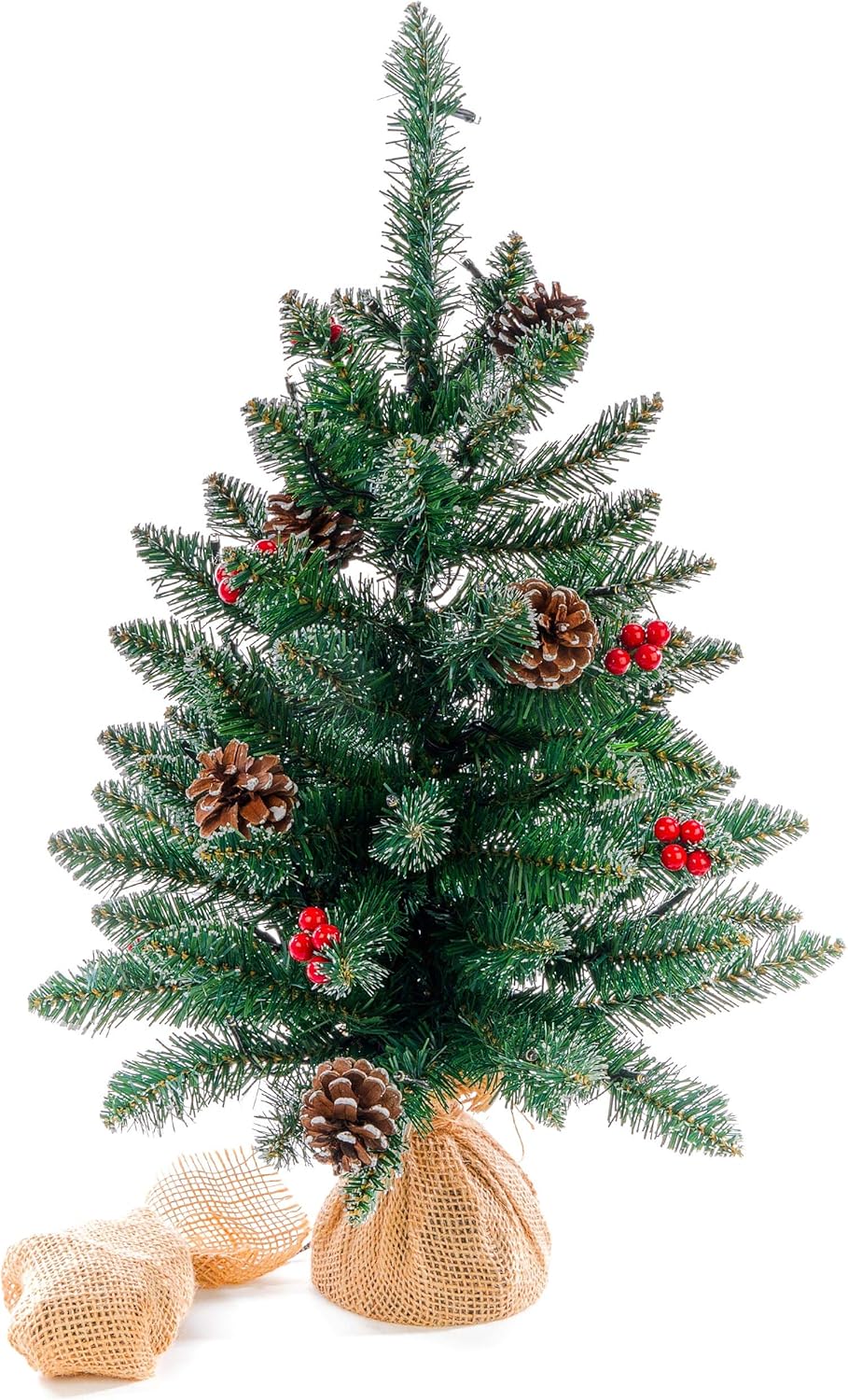 Weihnachtsbaum künstlich grün mit Deko Lichterkette 30 LED warm weiss Batterie Timer Christbaum Tann