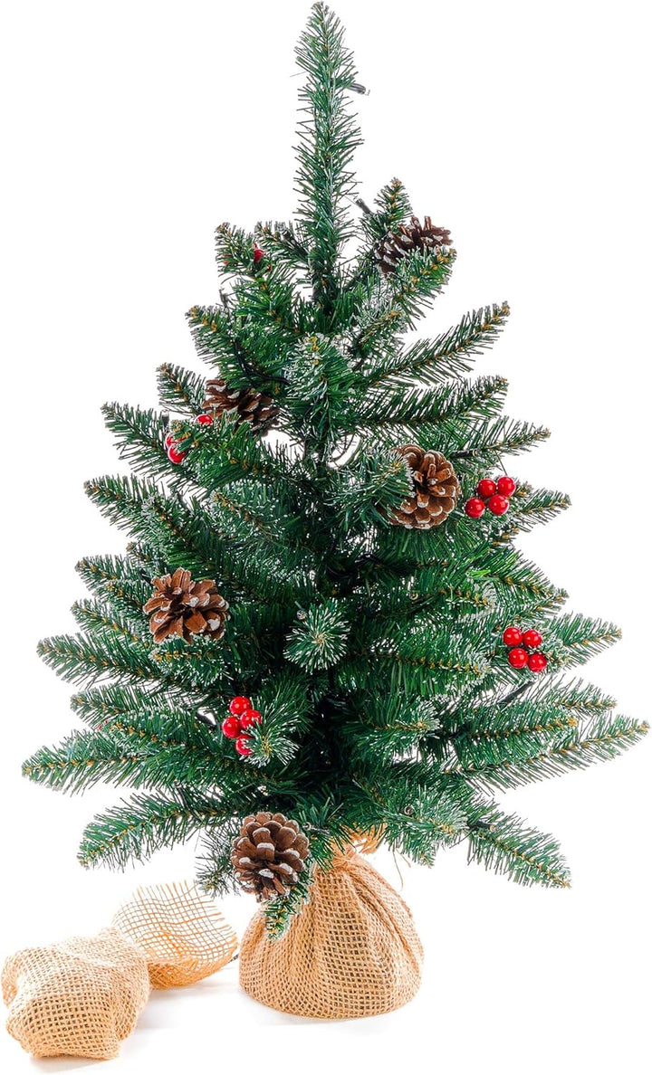 Weihnachtsbaum künstlich grün mit Deko Lichterkette 30 LED warm weiss Batterie Timer Christbaum Tann