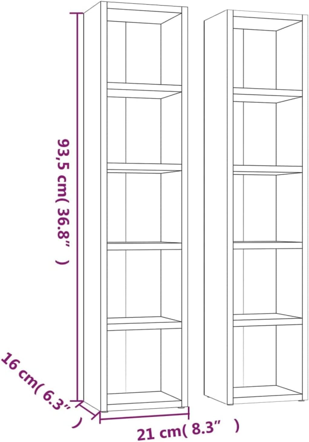 Tidyard 2 STK. Bücherregal Regale mit 5 Fächer Bücher Regal Akten Schrank Rack Standregal Aktenregal