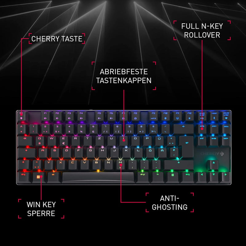 CHERRY MX 8.2 TKL Wireless, kabellose mechanische Gaming-Tastatur ohne Nummernblock, Deutsches Layou