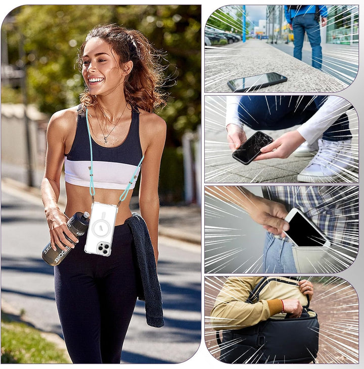 Handyband Abnehmbar für iPhone 15 Pro Max Hülle mit Band, Hellblau Langes Band zum Umhängen & Kurzko