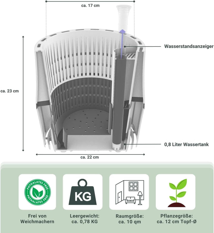 AIRY Luftreiniger System S inkl. Bogenhanf &amp; 3-Liter Airy Base • Natürlicher Luftfilter beseitigt Sc