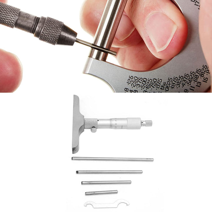 0,01 mm Tiefenmessschraube mit 5 Stück Pleuel Tiefenmessgerät Gage(0-100mm 4inch), 0-100mm 4inch