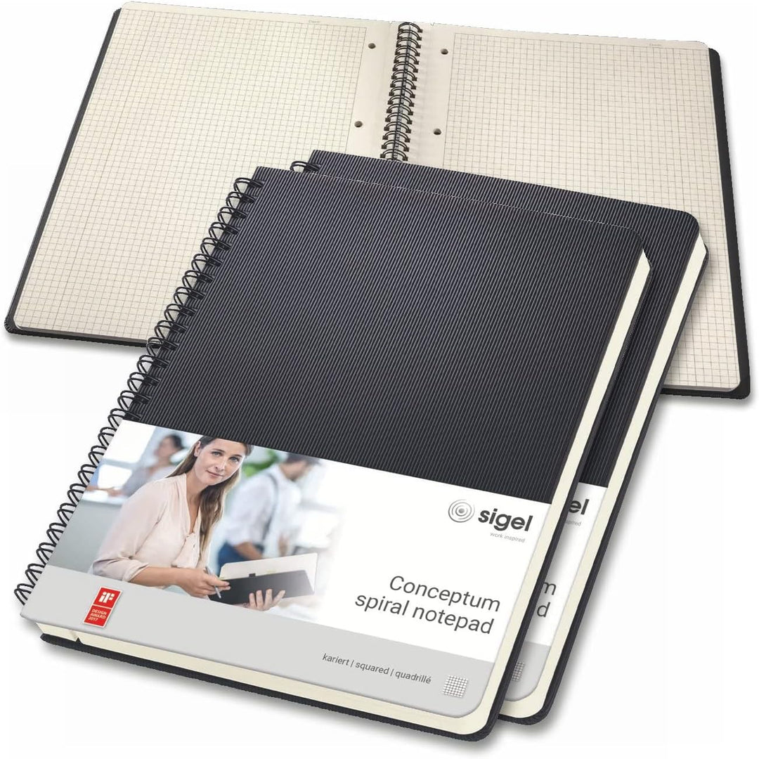 SIGEL CO822/3 Spiralblock A5, kariert, Hardcover, schwarz, 80 Blatt, 3er Pack, Conceptum A5 3 Stück