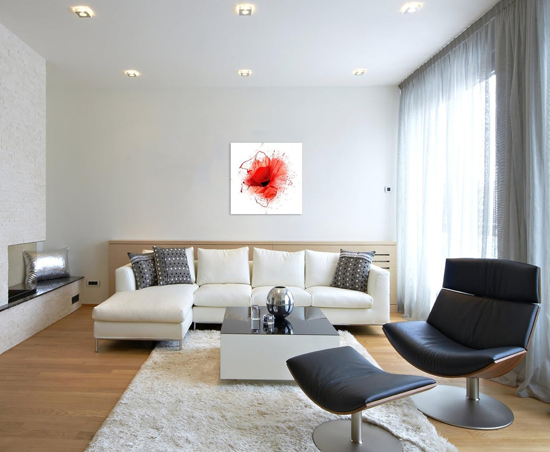 Wandbild 90x90cm Mohnblumen im Splash Art Stil auf Leinwand für Wohnzimmer, Büro, Schlafzimmer, Feri
