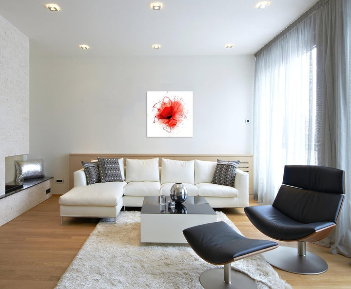 Wandbild 90x90cm Mohnblumen im Splash Art Stil auf Leinwand für Wohnzimmer, Büro, Schlafzimmer, Feri