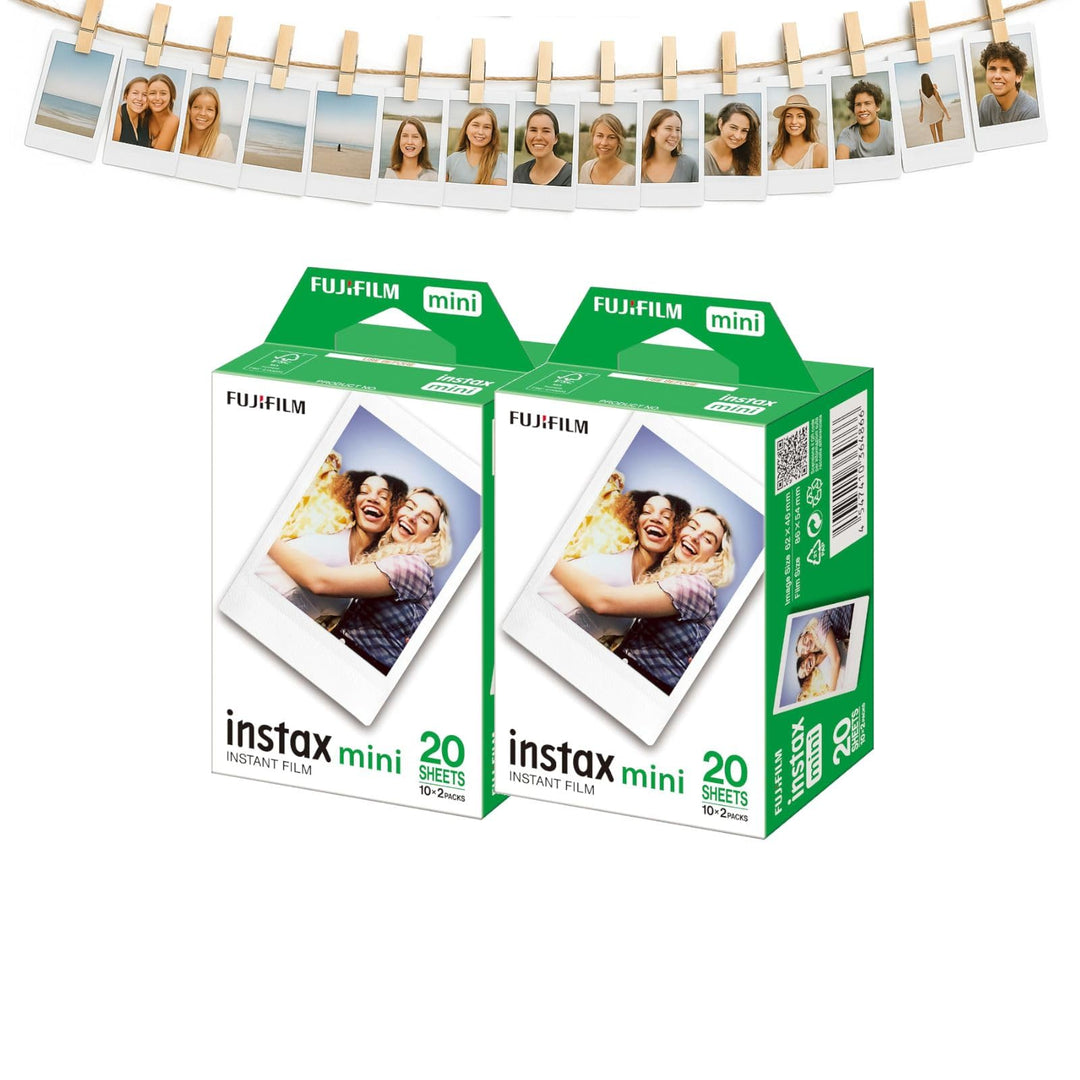 Fujifilm Instax Mini Sofortbildfilm 2x20 (40 Fotos) + Aufhänge-Set mit Klammern &amp; Leine - MALUI Bund