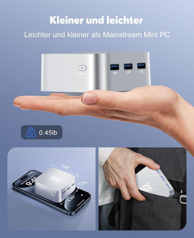 ACEMAGICIAN T8Plus Mini PC,12th Gen Ιntel Alder Lake N100 Mini PC (bis zu 3,40 GHz),16GB LPDDR5 512G