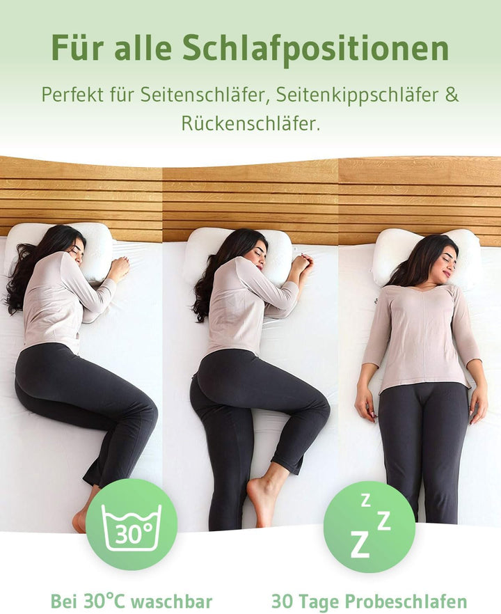 Ergonomisches Seitenschläferkissen NuMOON, Memory Foam Kopfkissen mit PureAir Effekt gegen Milben &
