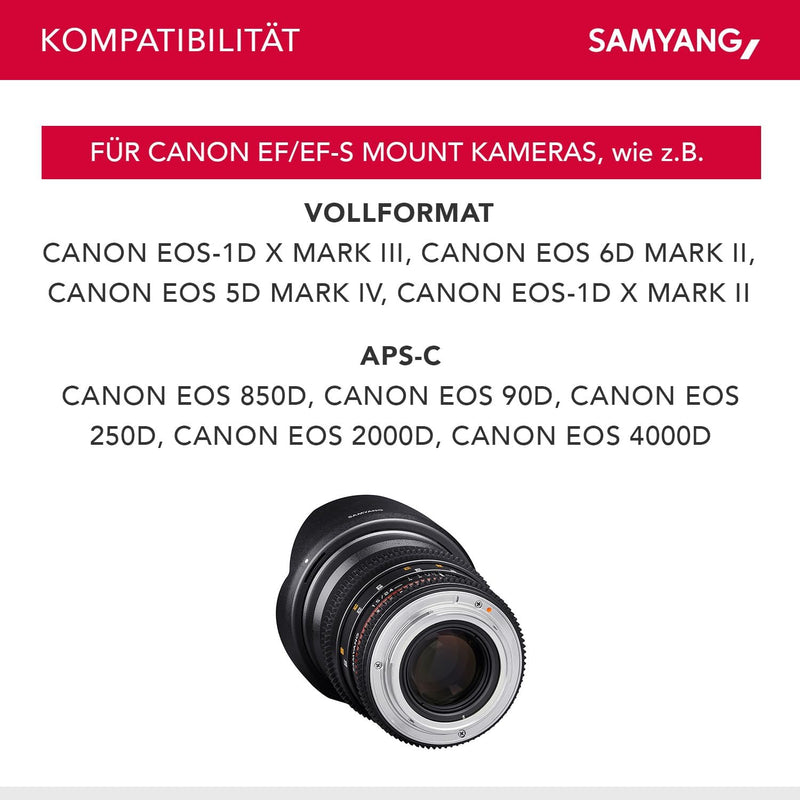 Samyang 24/1,5 Objektiv Video DSLR II Canon EF manueller Fokus Videoobjektiv 0,8 Zahnkranz Gear, Wei