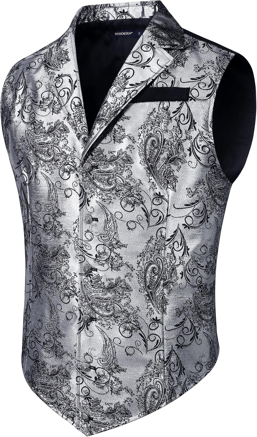 HISDERN Herren Paisley Weste Formelle Hochzeit Party Gothic Steampunk Revers Weste für Herren XL Sil
