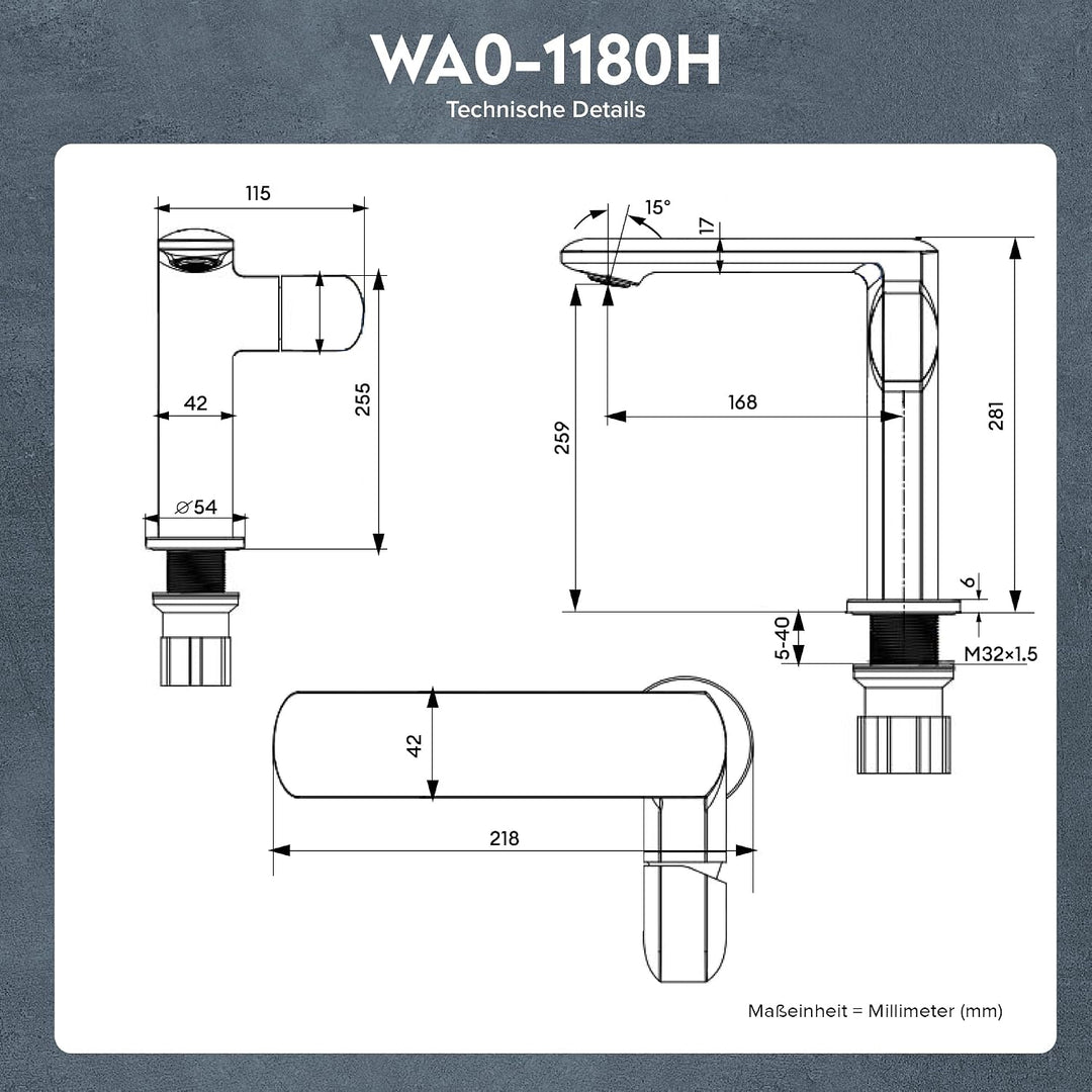 doporro Wasserhahn Bad Silber, Waschtischarmatur Hoch 259 mm Auslaufhöhe | Waschbecken Armaturen mit