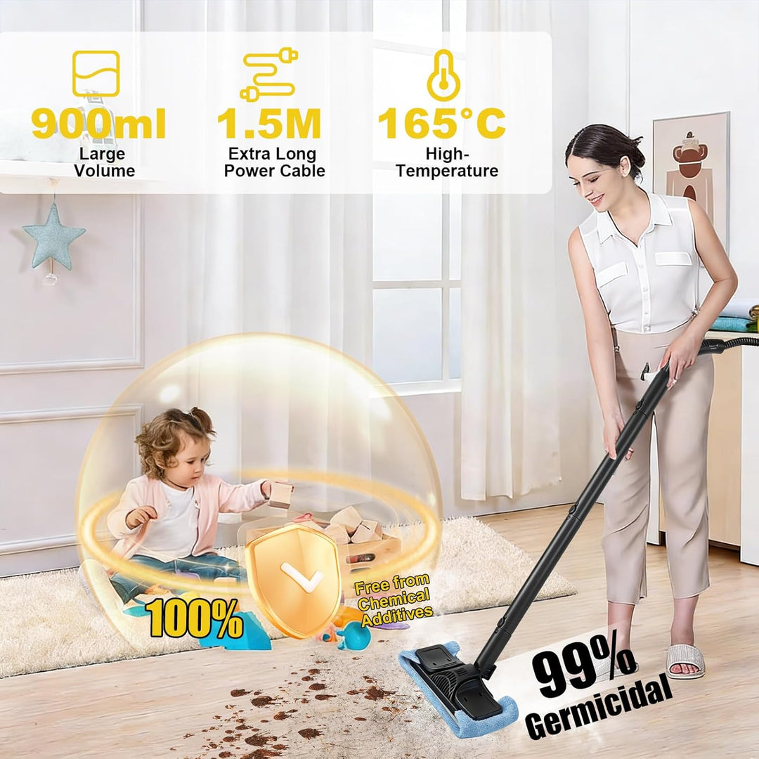 Dampfreiniger, 1800W Tragbarer Dampfreiniger Boden mit 900-ml-Tank, 15 Zubehörteile, Handdampfreinig