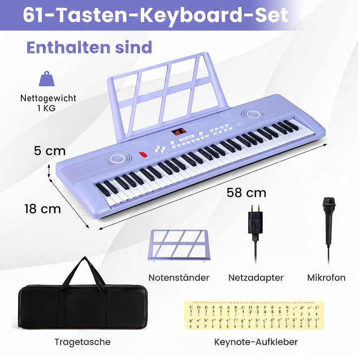 COSTWAY Keyboard Piano 61 Tasten, Digital Piano mit Ständer &amp; Mikrofon &amp; Tragetasche, E-Piano für Ei