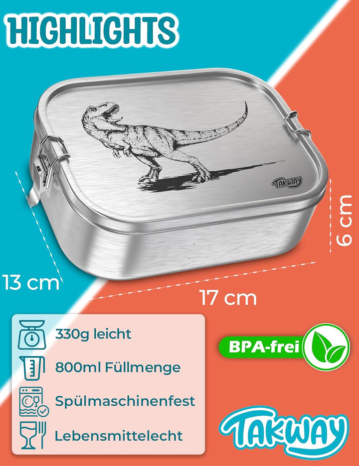 TAKWAY Edelstahl Brotdose Kinder mit Fächern 800ml | Auslaufsicher | Bento Box mit Unterteilung vari