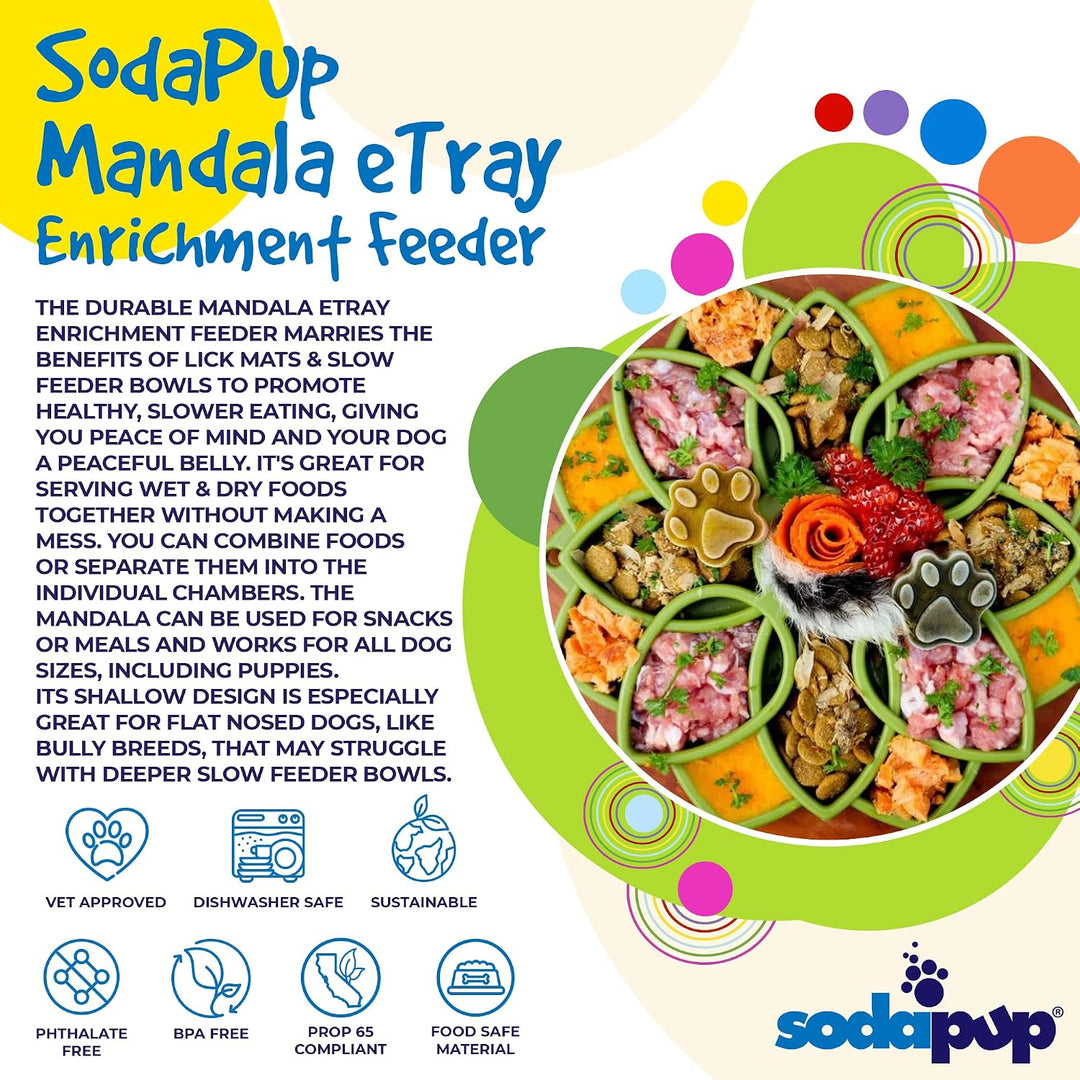 SodaPup Mandala eTray – Langlebiges Tablett für langsames Füttern, hergestellt in den USA, aus ungif
