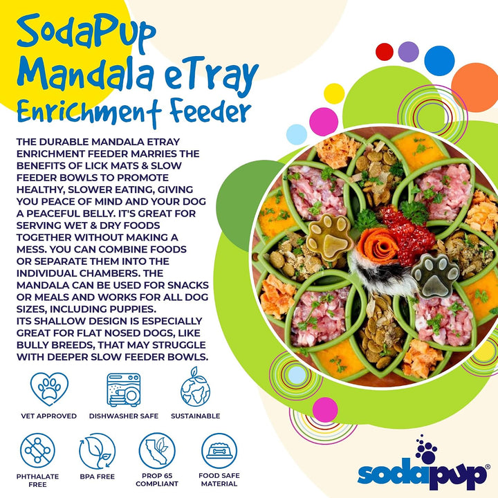 SodaPup Mandala eTray – Langlebiges Tablett für langsames Füttern, hergestellt in den USA, aus ungif