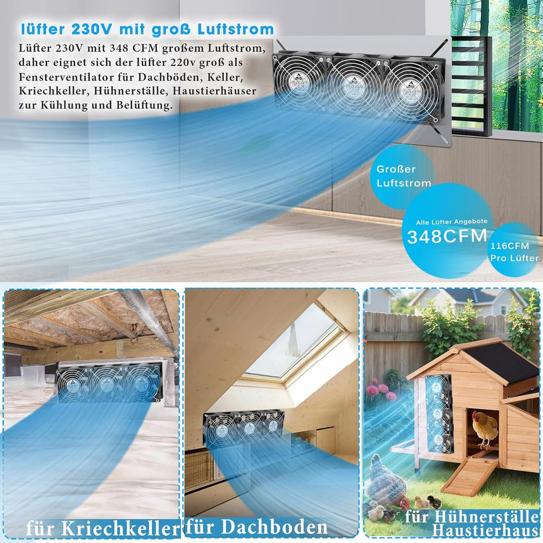 GDSTIME Grosser Luftstrom 3 x 120mm Lüfter 230V 220V betriebener AC Axial Lüfter Dual kugellager 120