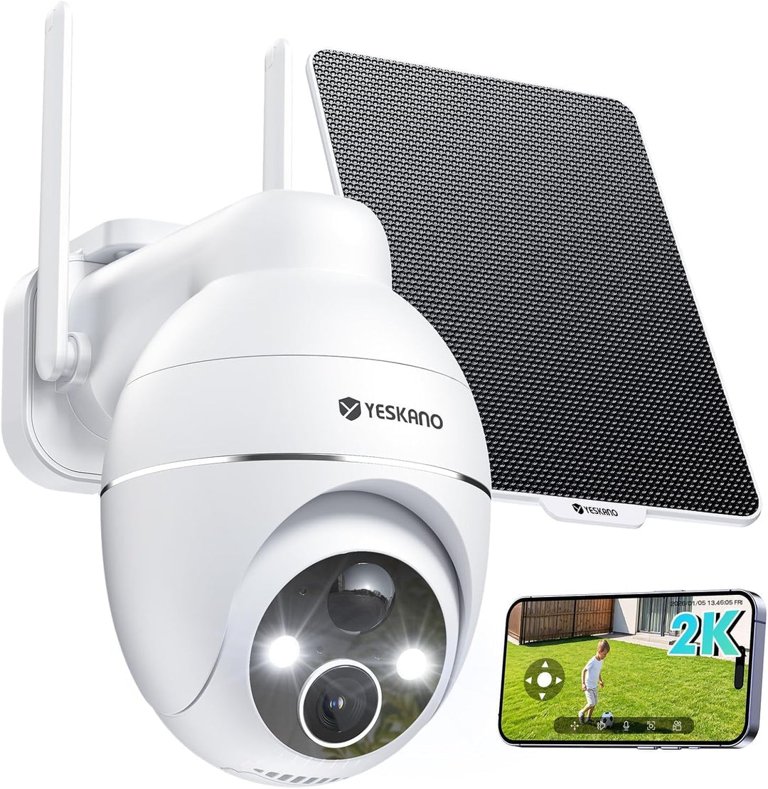 2K Überwachungskamera Aussen Akku Solar, Kabellos 2,4GHz WLAN Outdoor Kamera, 360° PTZ Kamera Überwa