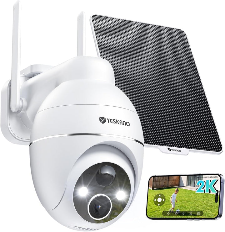 2K Überwachungskamera Aussen Akku Solar, Kabellos 2,4GHz WLAN Outdoor Kamera, 360° PTZ Kamera Überwa