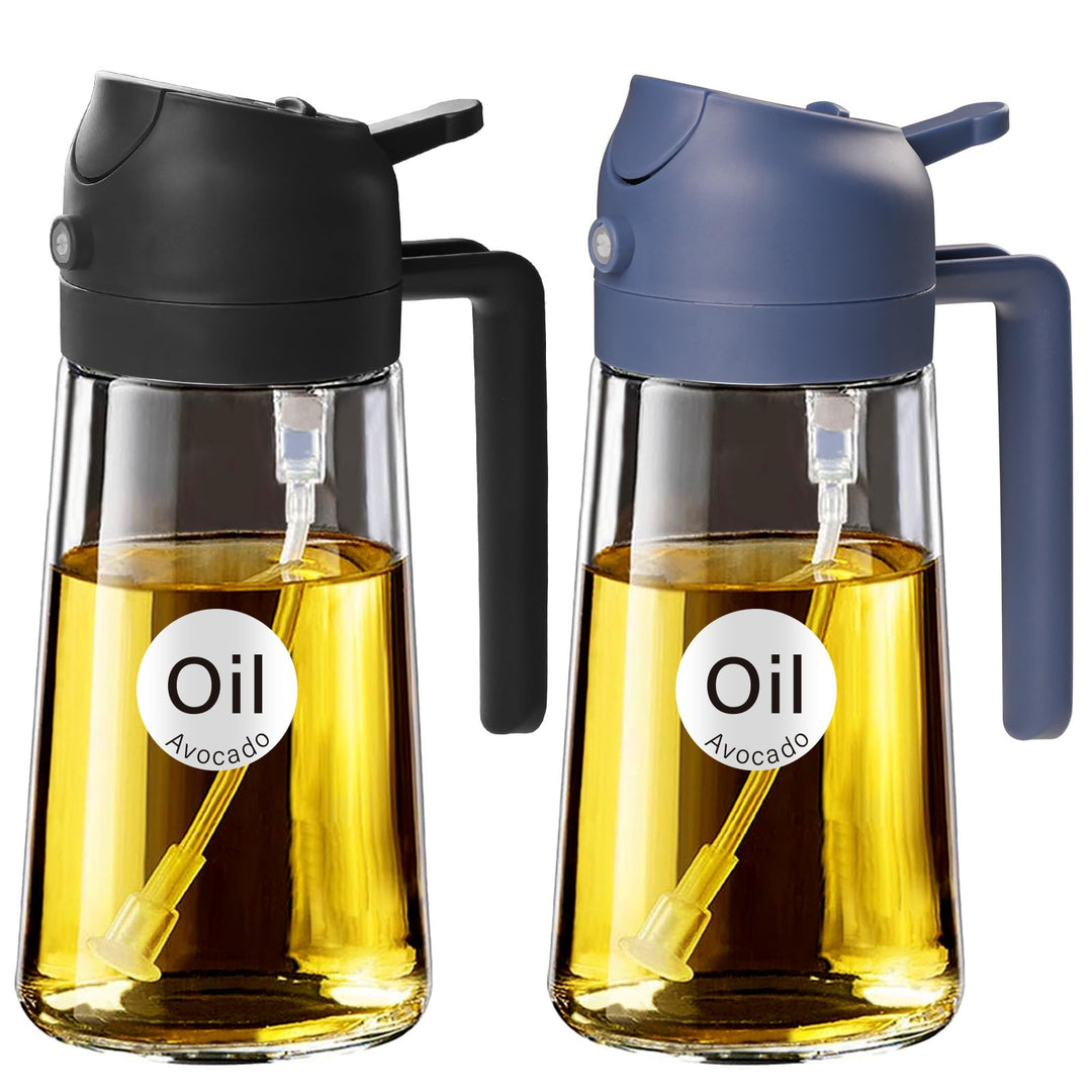 YARRAMATE 2 Stück 2 in 1 Ölsprüher für speiseöl, 470ml Öl Sprühflasche lebensmittelecht, Ölspray zum