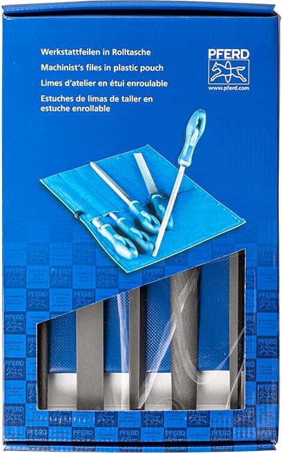 PFERD Werkstattfeilen-Set in PVC-Rolltasche mit Umkarton, 5 Feilen, Kreuzhieb H1, 250mm, 11801541 –