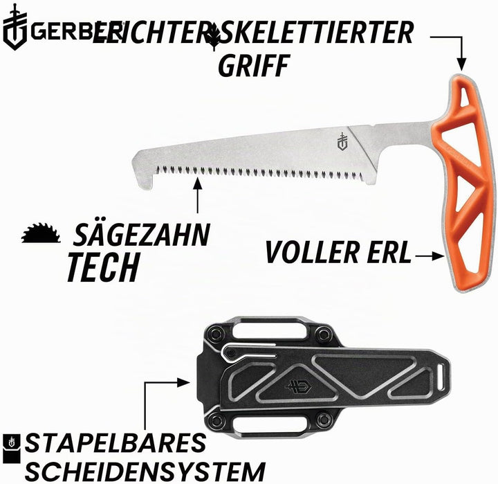 Gerber Knochensäge mit Scheide, Sägeblattlänge: 10,8 cm, Exo-Mod Saw, Klingenmaterial: 7Cr17MoV, Ora