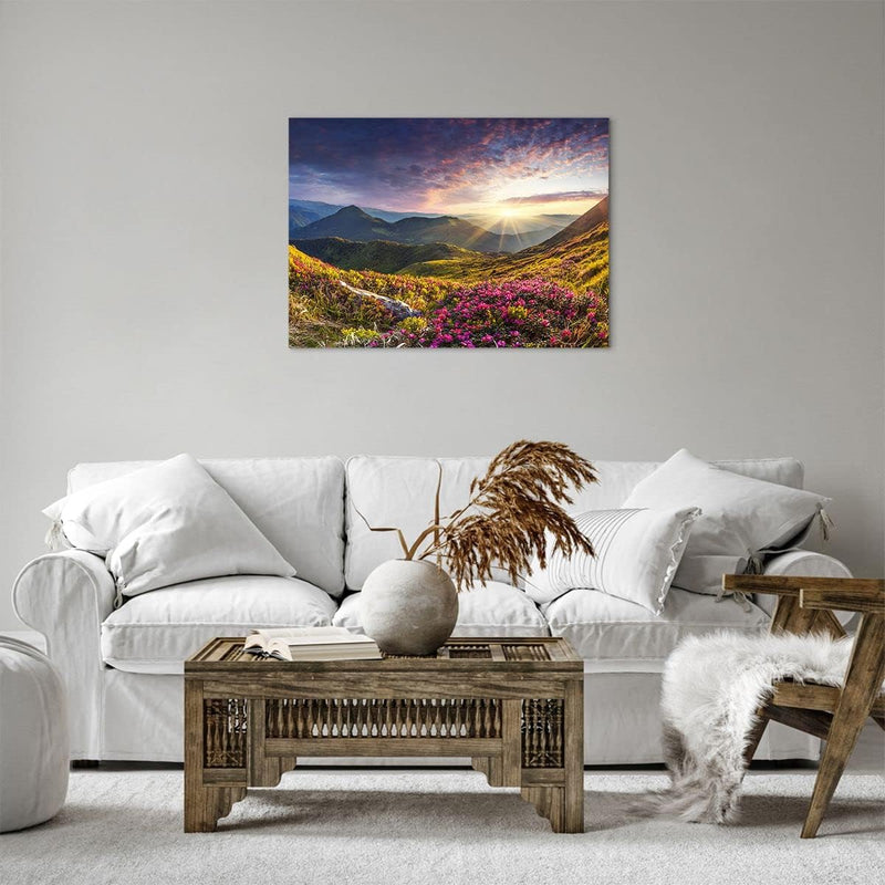 Bilder auf Leinwand Gebirge Wiese Landschaft Wald Leinwandbild 70x50cm Wandbilder Dekoration Wohnzim