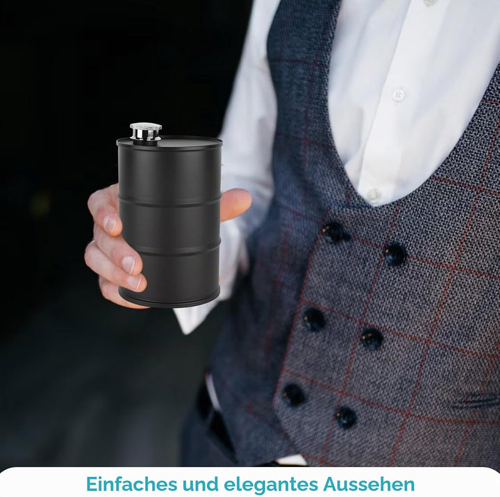 Cyrank Flachmann Edelstahl, Klein Flachmann Benzin-Kanister Optik, Taschen-Flasche Trink-Flasche Für