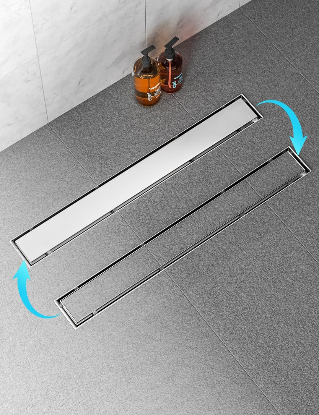 Neodrain Duschrinne 80cm Edelstahl Bodenablauf mit 2 Abflüsse, 360° Siphon 2 in 1 Duschablauf Flach