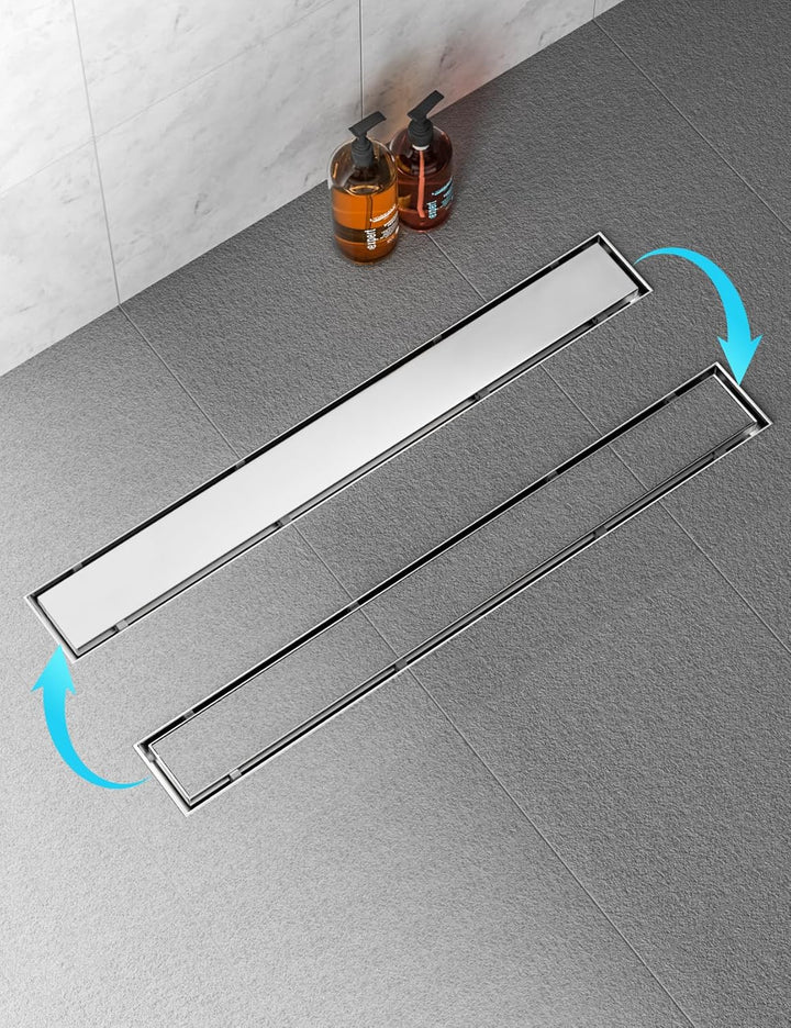 Neodrain Duschrinne 80cm Edelstahl Bodenablauf mit 2 Abflüsse, 360° Siphon 2 in 1 Duschablauf Flach