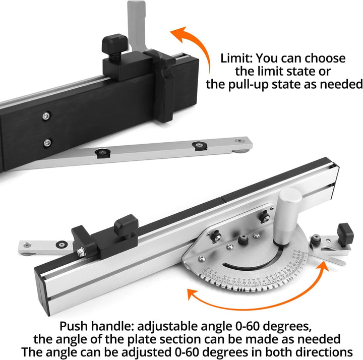 QWORK® Gehrungslehre Winkelanschlag für Tischkreissäge, 0-60 Grad, Aluminiumlegierung, Flip-Stop, 45