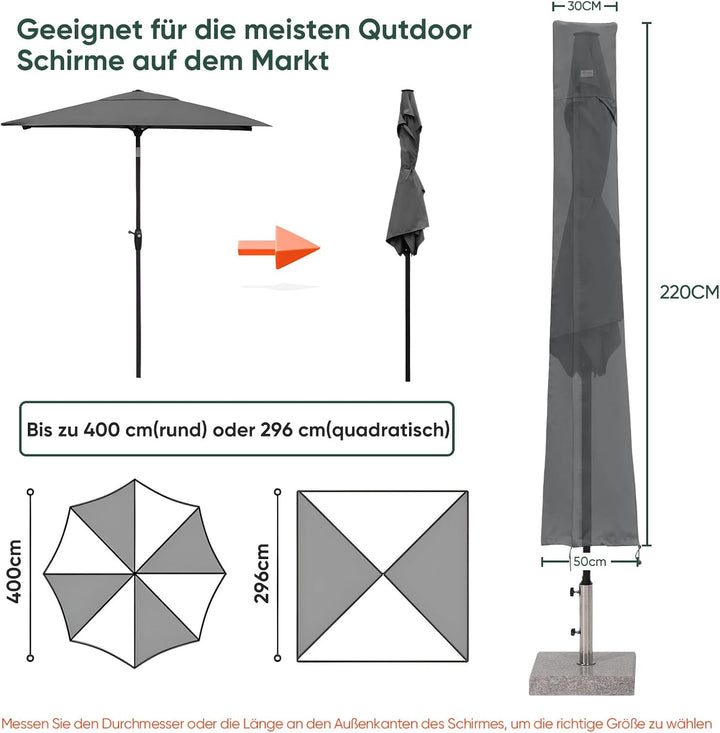 Sekey Sonnenschirm Schutzhülle mit Stab, Abdeckhauben für Ø 400cm / 240x330cm Gartenschirm mit Belüf