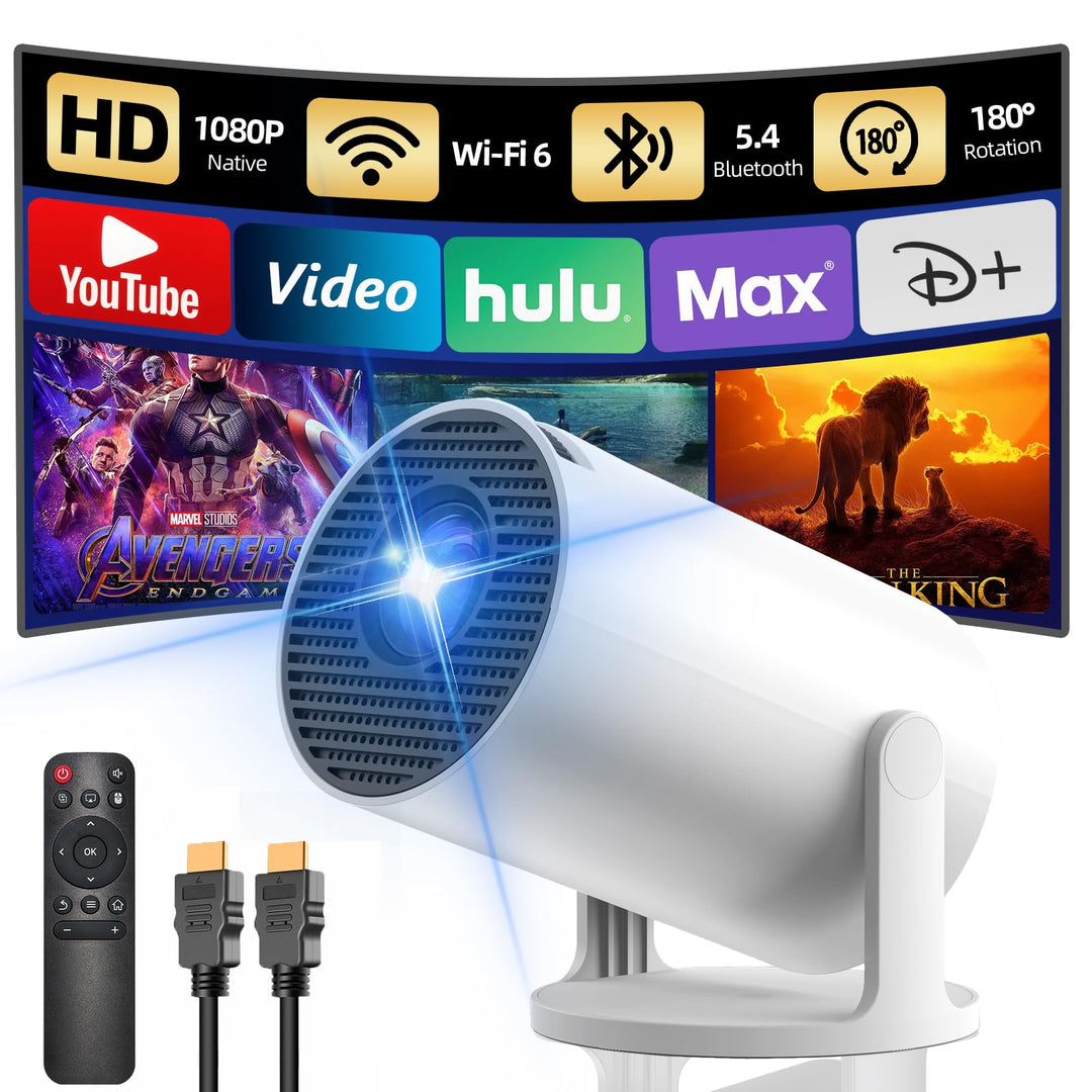 Beamer 4K, Bluetooth Projektor 1080P Natives, YOTON Y6 Mini Beamer 12000Lux mit Stativ, kompatibel m