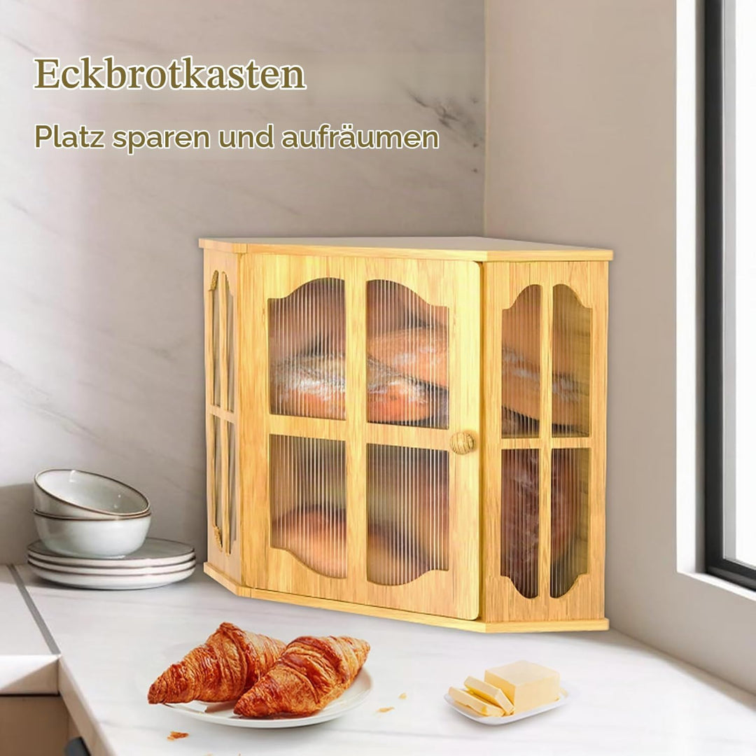 Bambus Brotkasten, Küche Ecke Brotbehälter mit 2 Etagen und Sichtfenster | Brotaufbewahrung Brotbox